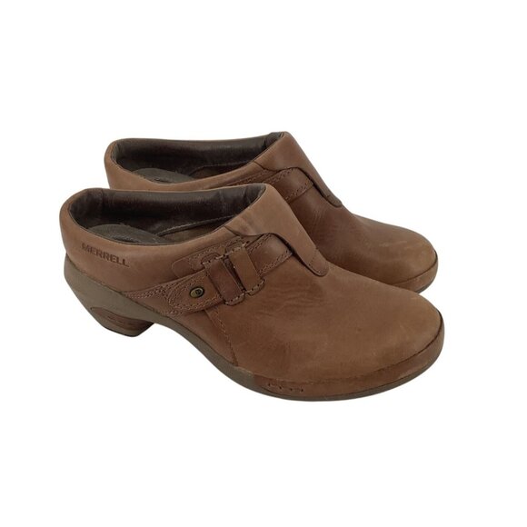 Merrell Luxe Plunge Brown Leather Mule Clog Shoes Women Sz 8.5 - Picture 2 of 7